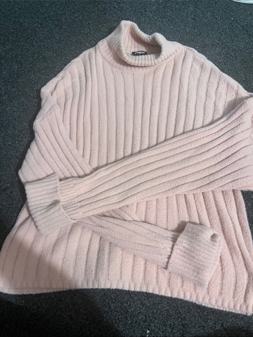 Express Ribbed Cowl Neck Sweater - Pale Pink